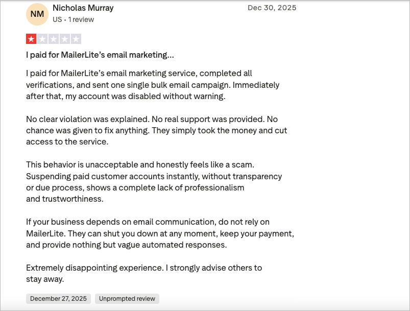 mailerlite - disadvantages