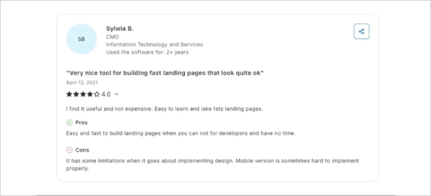 Landingi – opinia z portalu Capterra