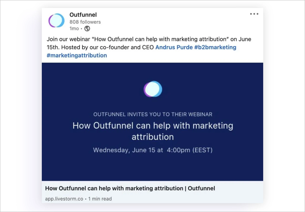 Using webinars as a part of lead generation strategy - example for a software company: Outfunnel