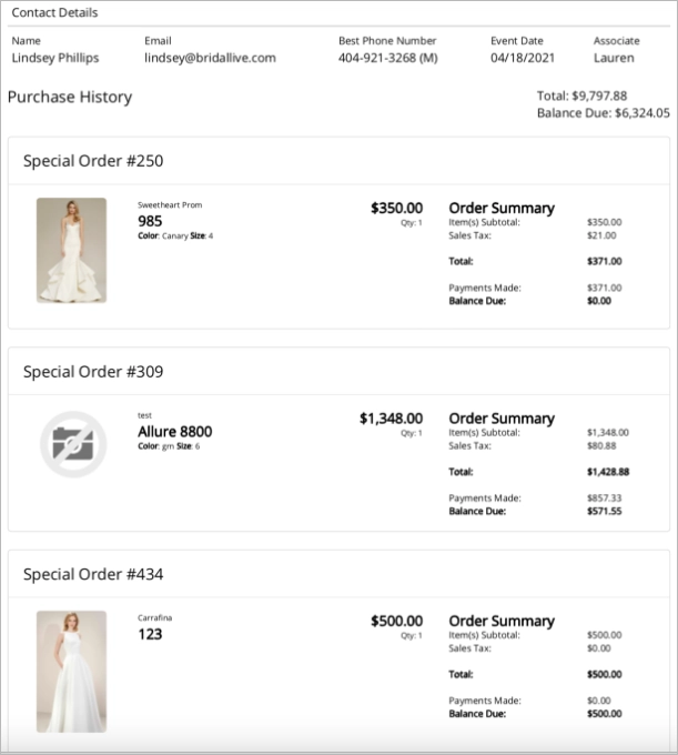 Beispiel einer Kaufhistorie