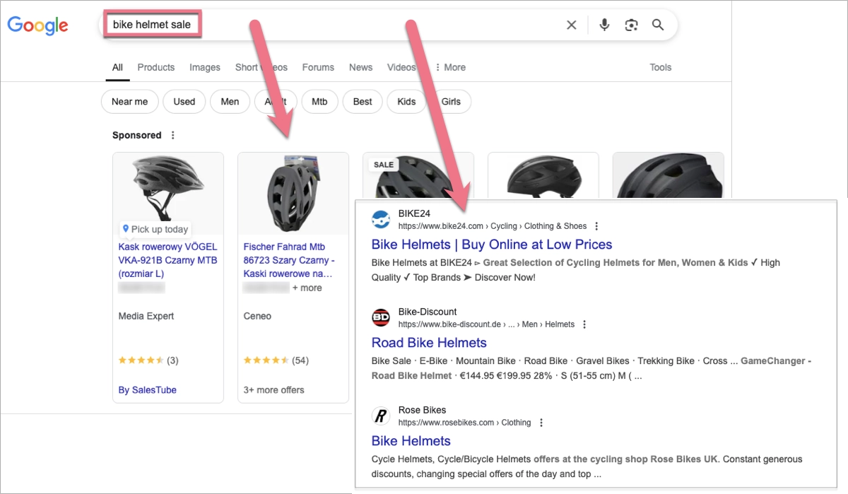 product or category pages for transactional intent
