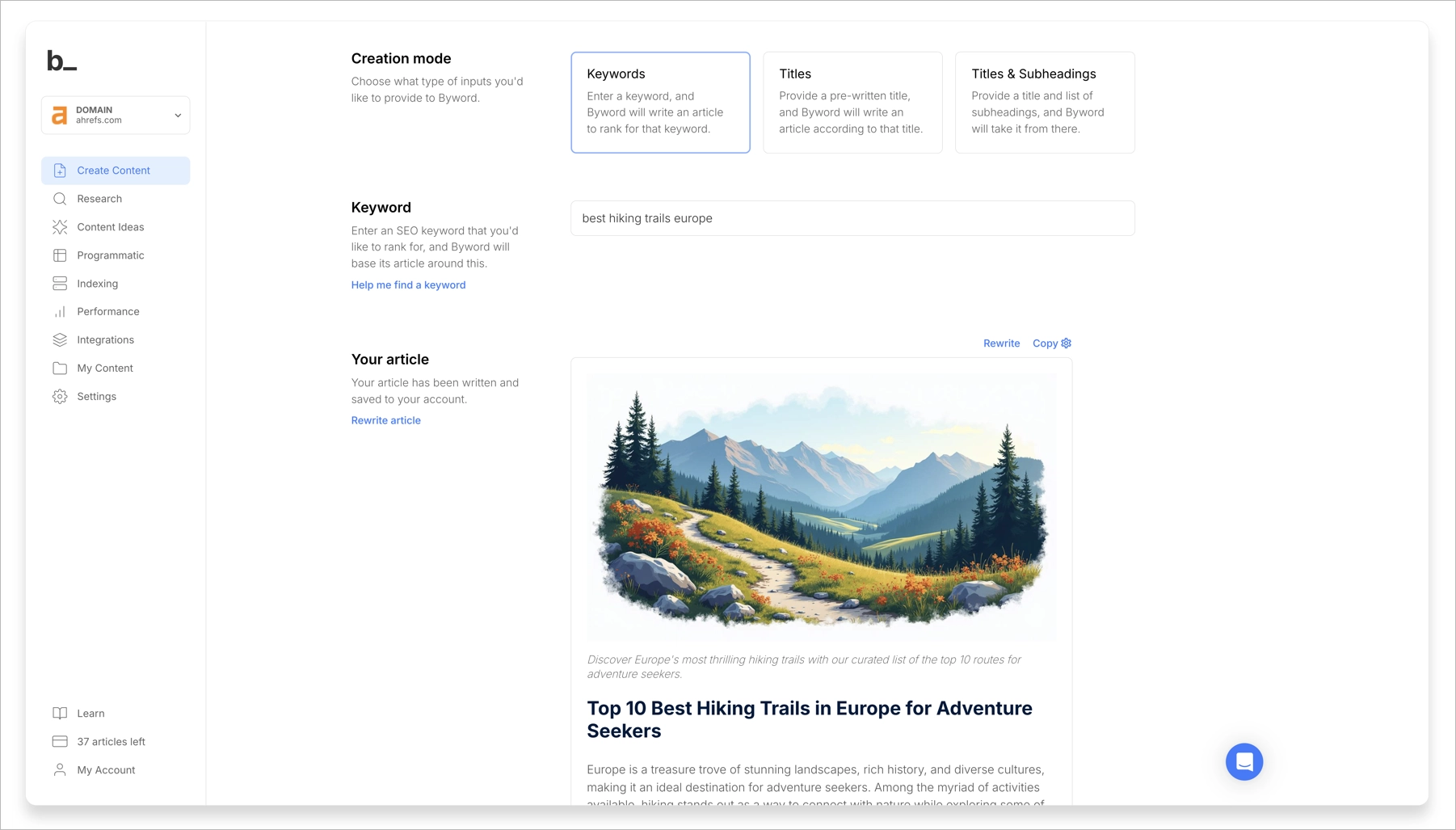 Byword dashboard preview