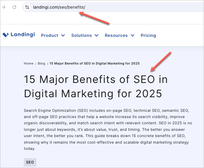 Correct URL structure example