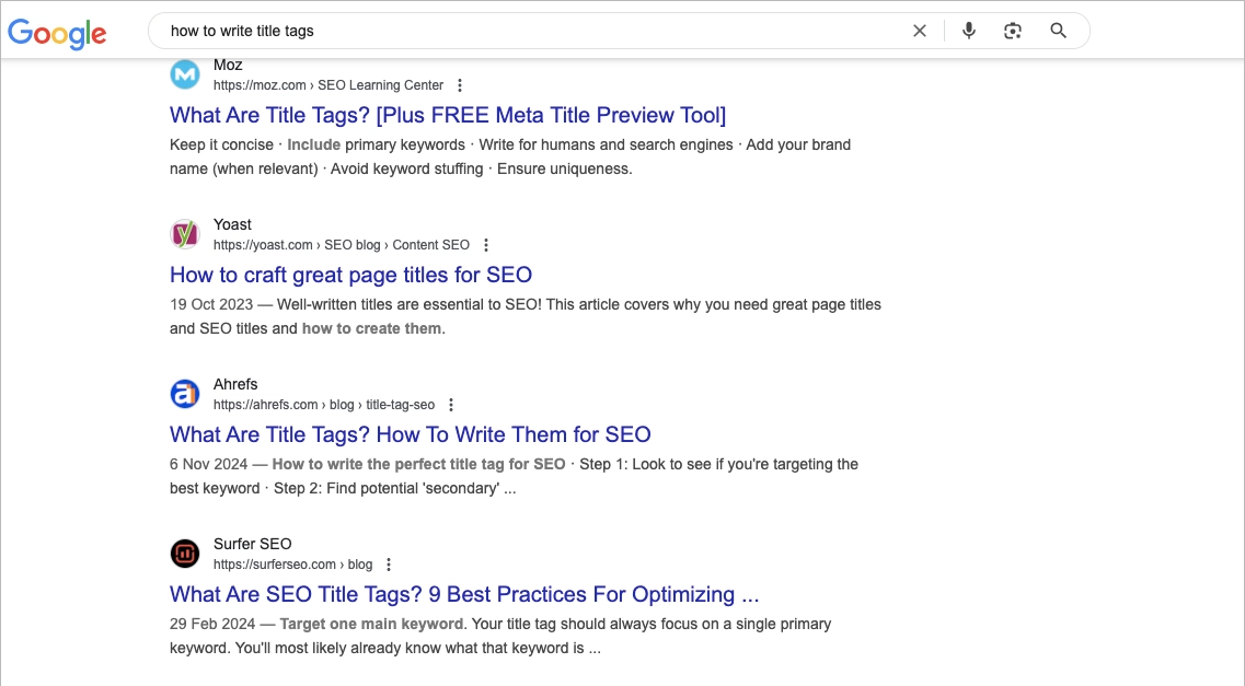 correct title tags example