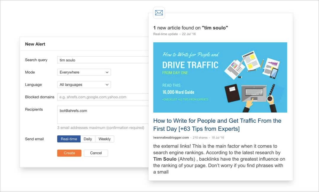 Alerte Mentions Web dans Ahrefs