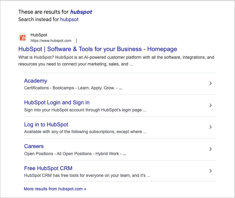 Sitelinks &ndash; SERP feature
