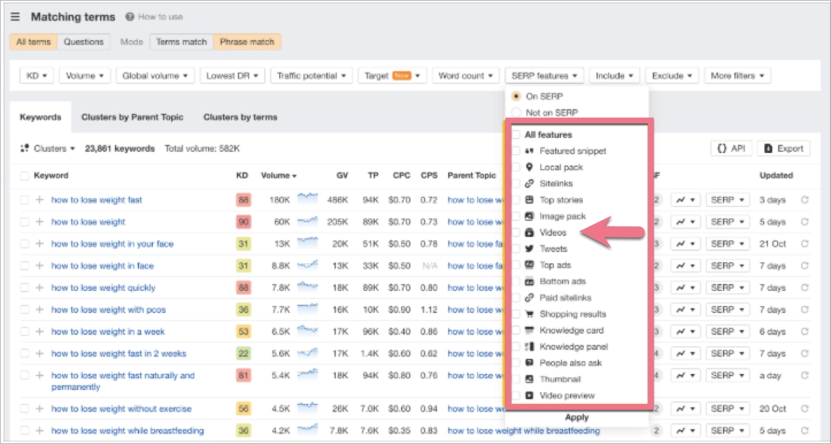 Matching Terms &ndash; filters