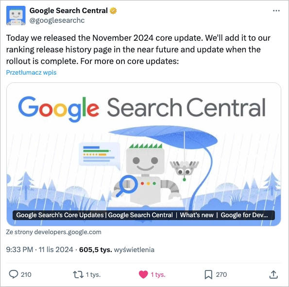 Google anuncia la actualizaci&oacute;n del n&uacute;cleo de noviembre de 2024