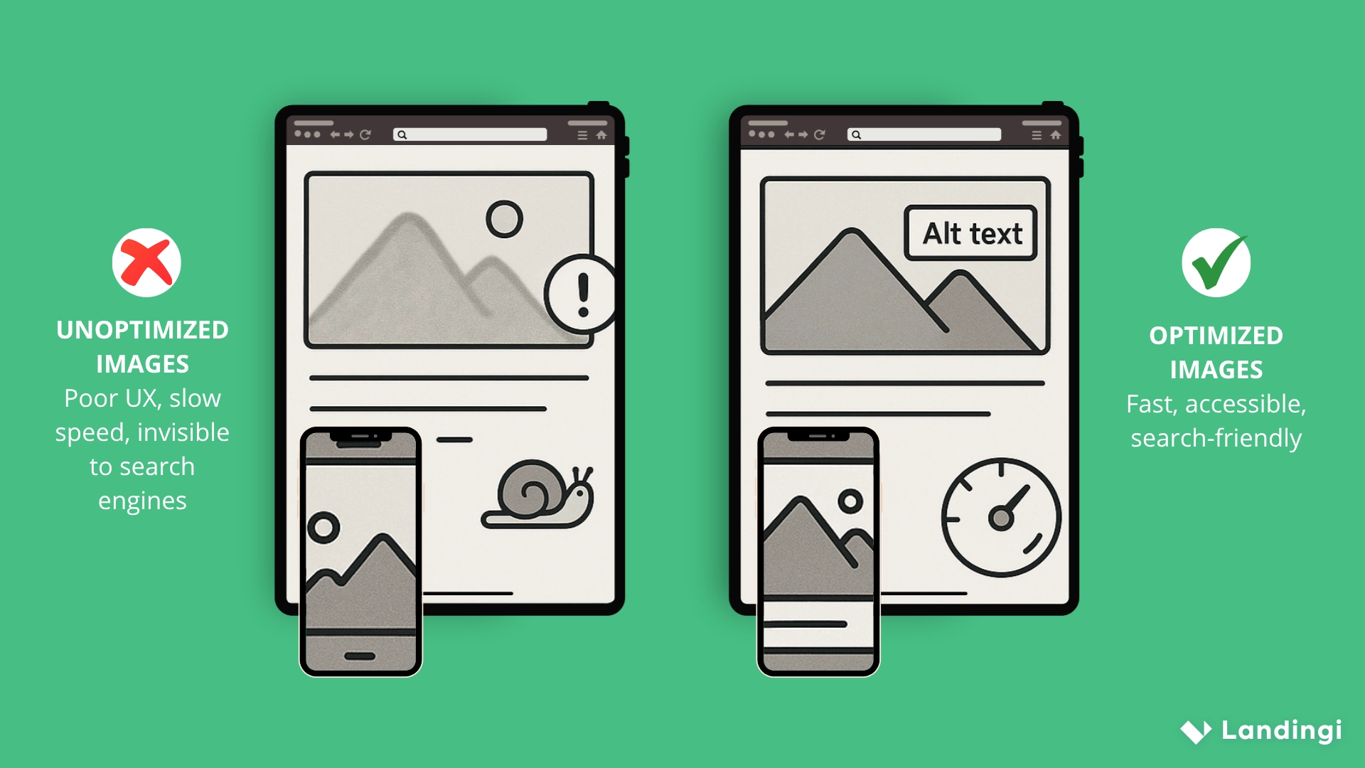 Comparaison c&ocirc;te &agrave; c&ocirc;te d'une image non optimis&eacute;e et d'une image optimis&eacute;e.
