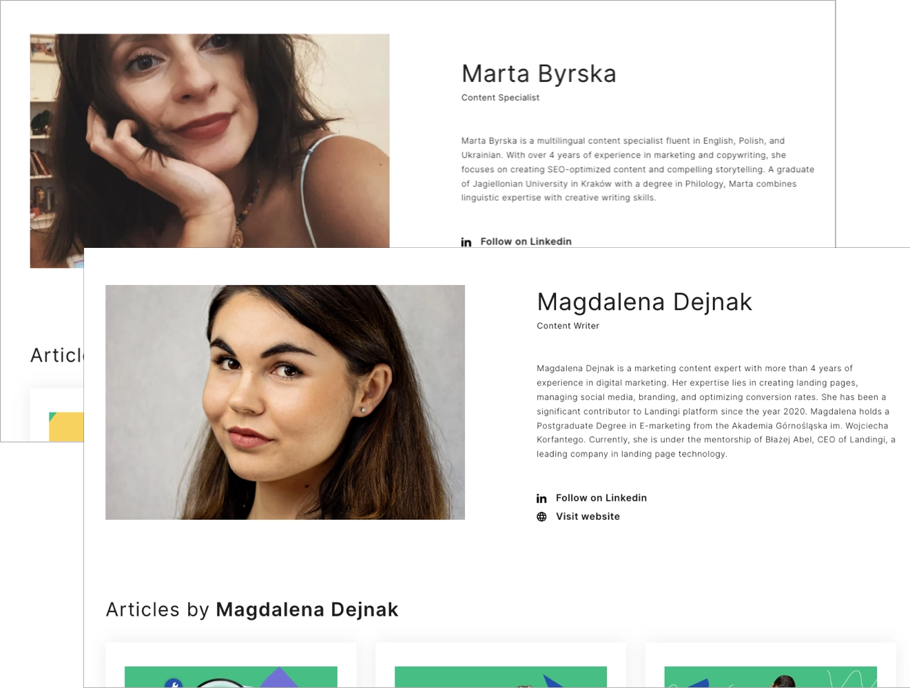 Exemples de pages d'auteur