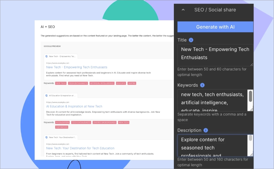Exemple de fonctionnement de la g&eacute;n&eacute;ration de contenu SEO &agrave; Landingi