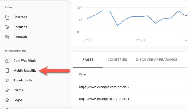 google search console - onglet ergonomie mobile