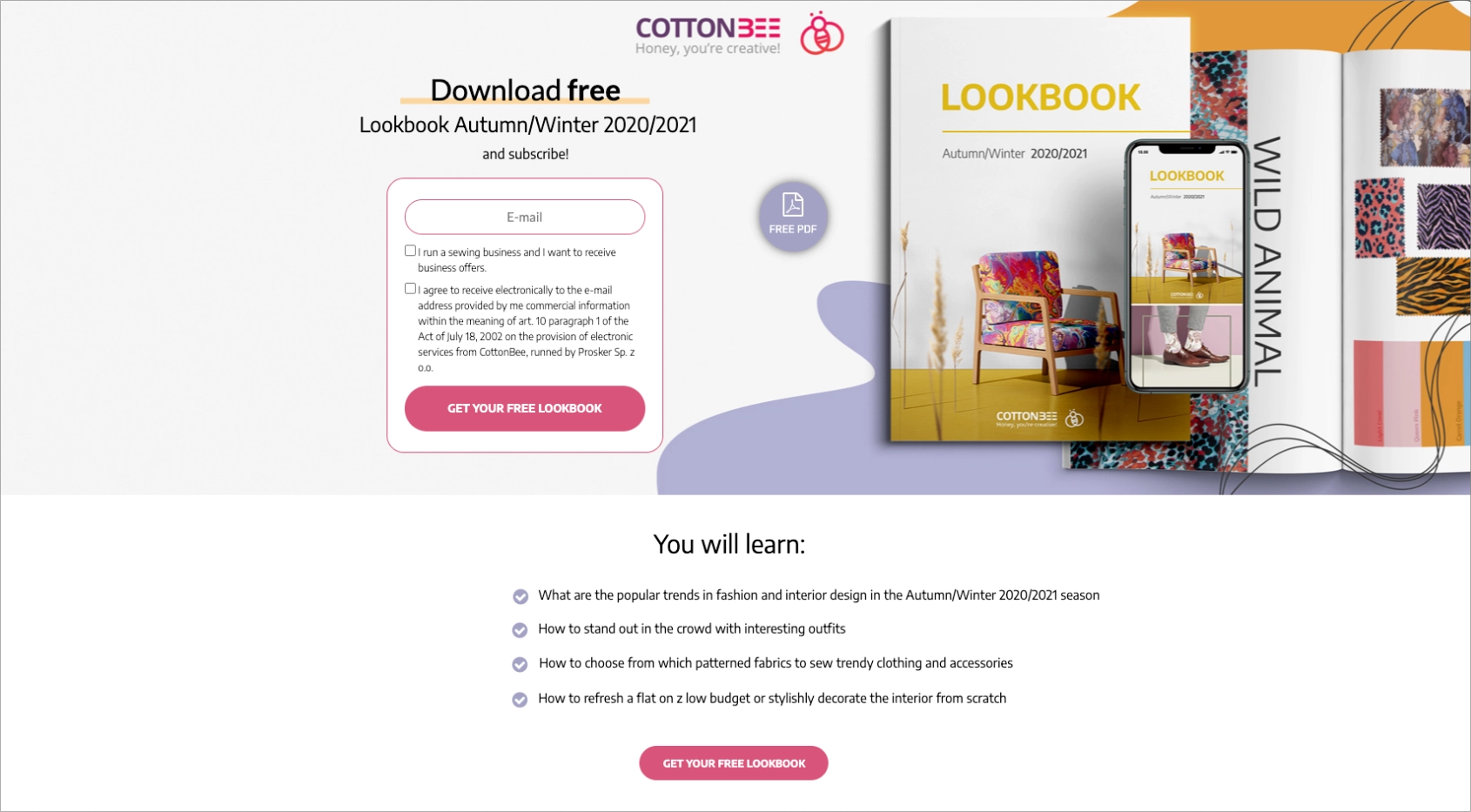 CottonBee leadmagnet landing page