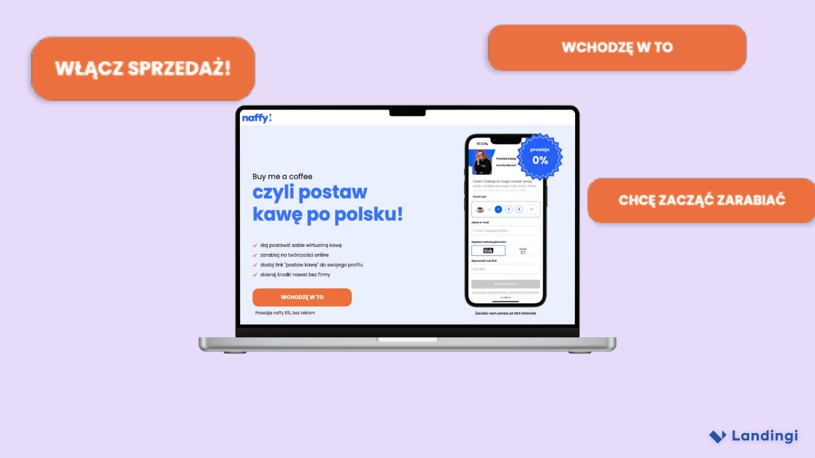 Examples of naffy&rsquo;s orange CTA buttons with clear, action-driven labels on a landing page.