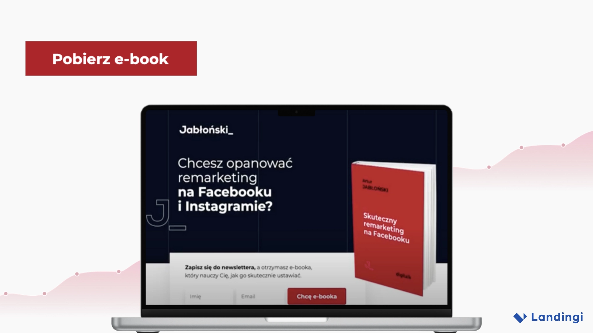 Landing page with free ebook download “Efficient Remarketing on Facebook” by Artur Jabłoński, leading to a One-Time Offer.