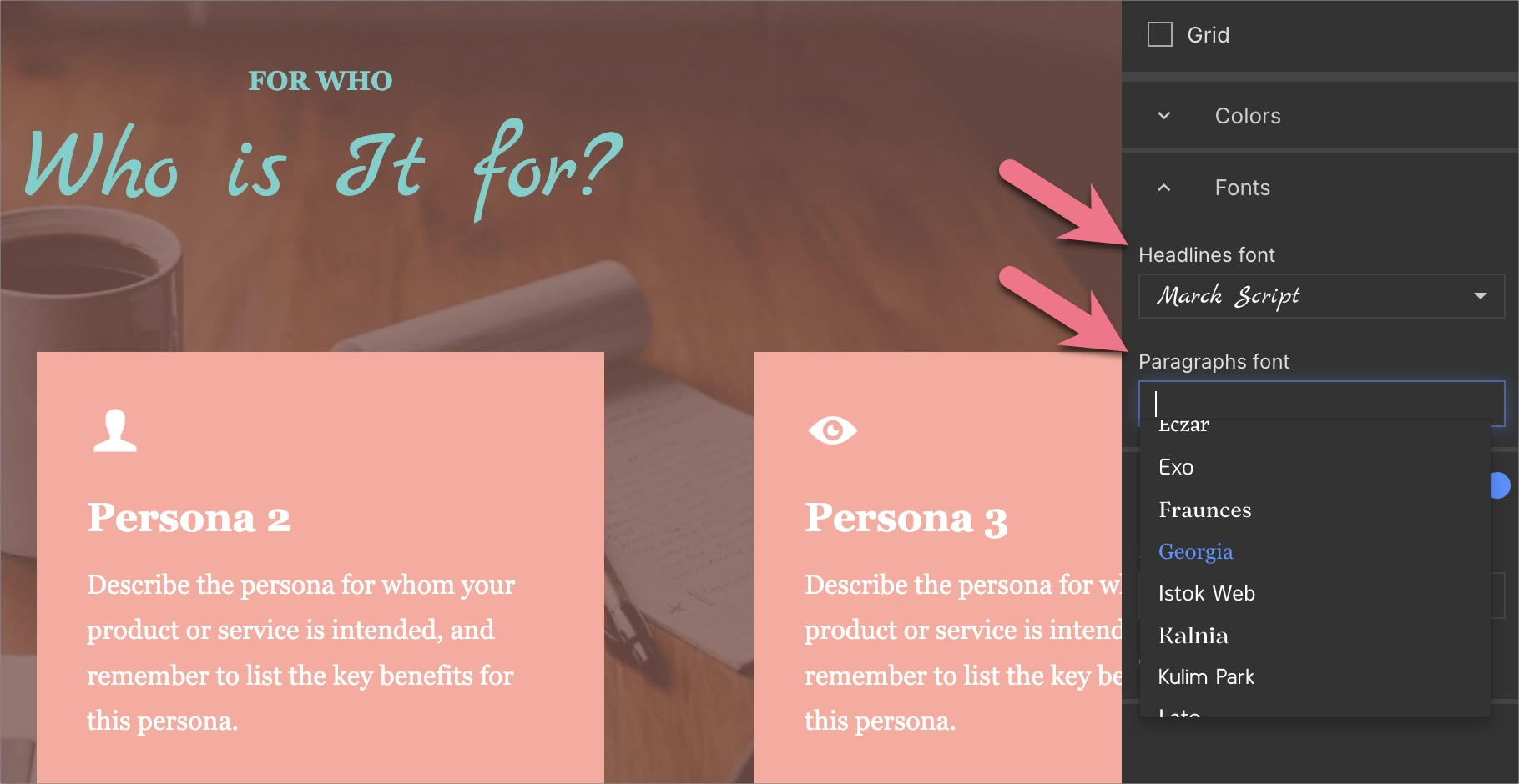 Changing global font for a landing page