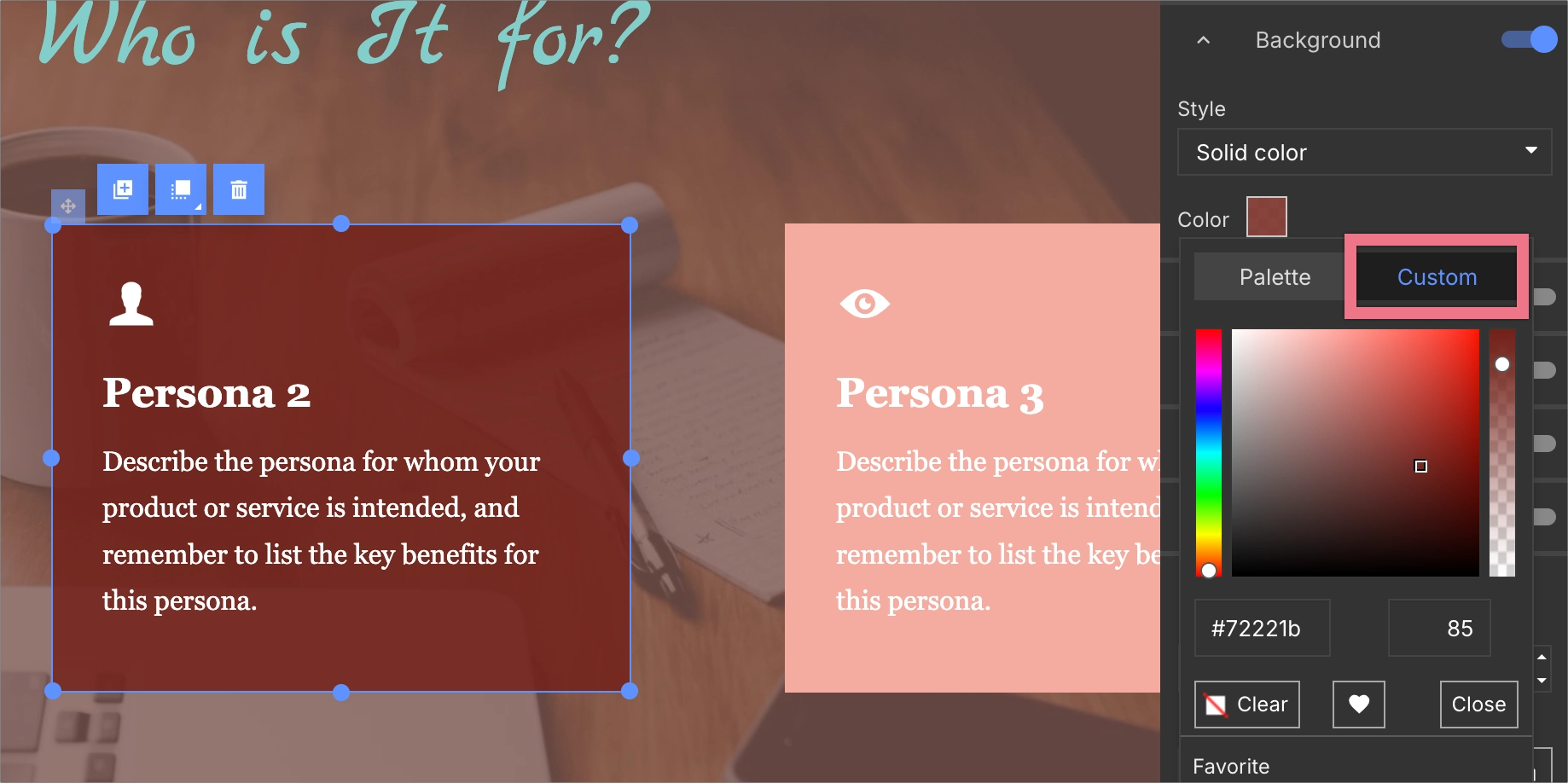 Choosing z custom color using color picker