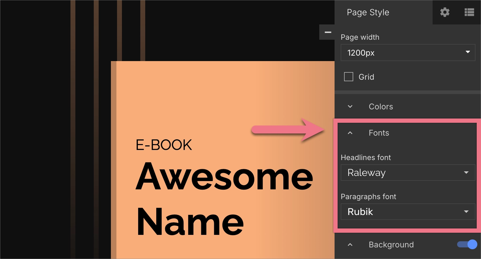 Landing page global fonts tab