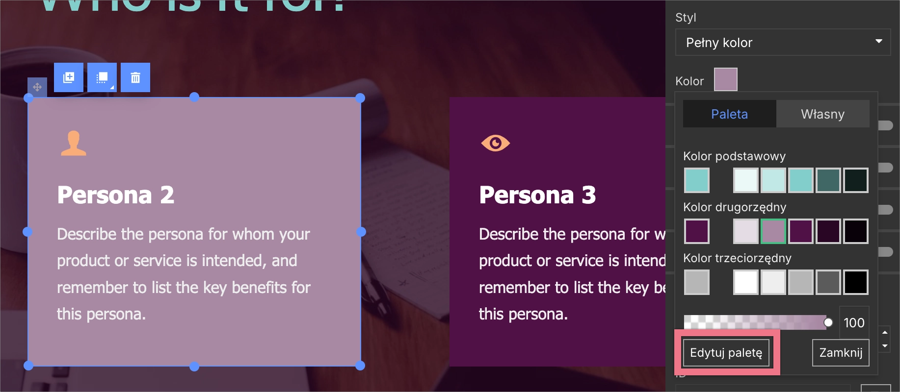 Przejdź do stylu strony i kolorów