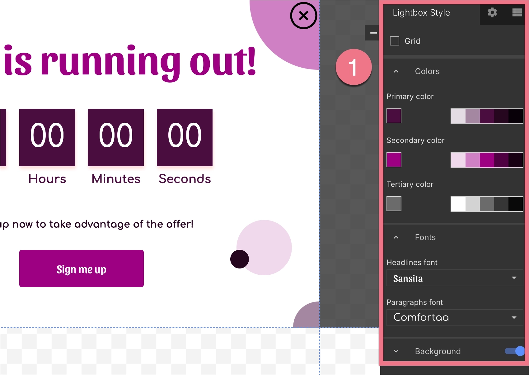 Lightbox Style in Landingi