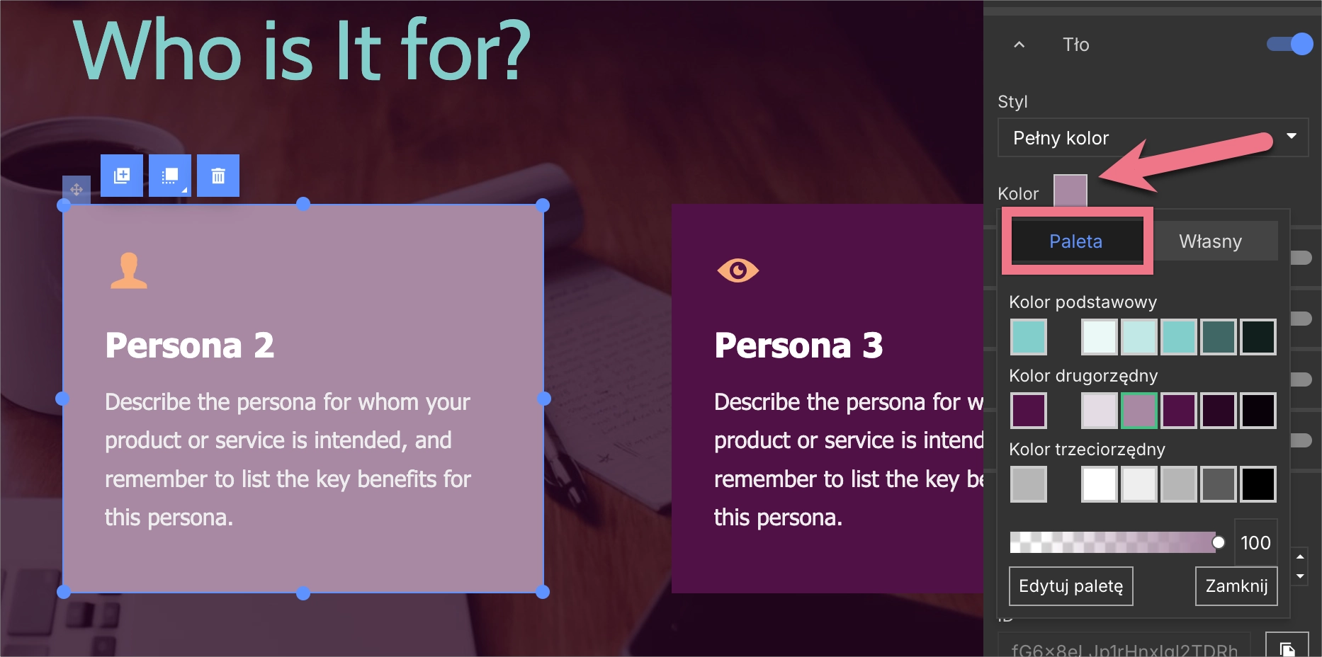 Wybór nowego globalnego koloru z palety