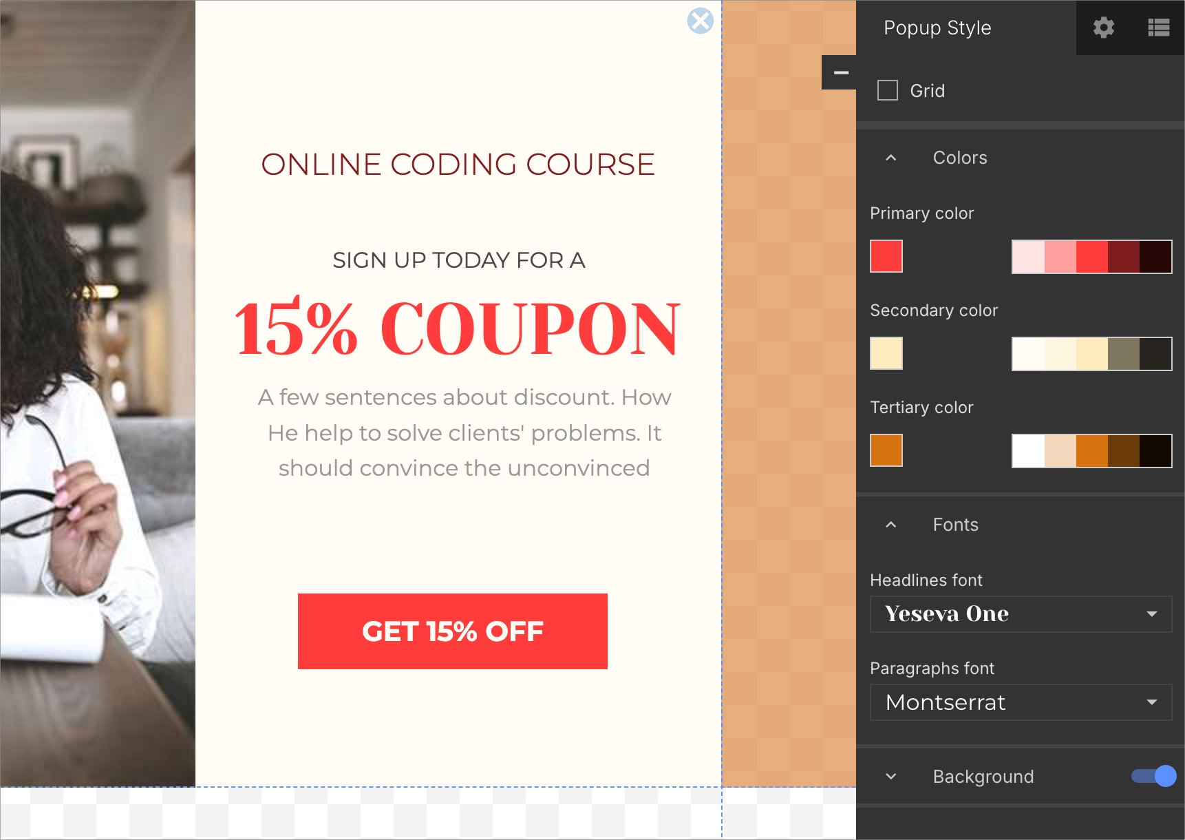 Changing global colors and fonts on popup