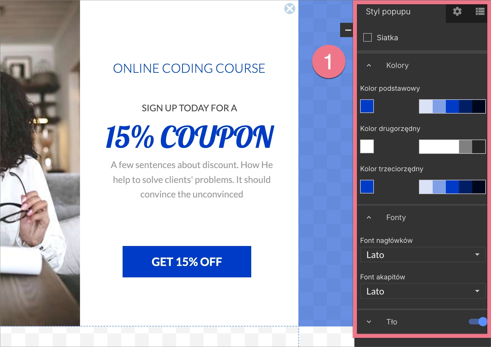 Styl popupu w Landingi