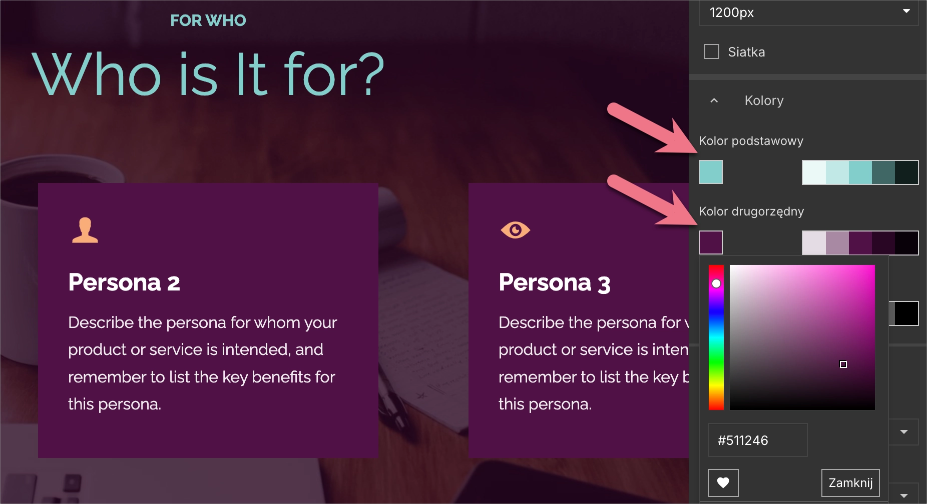 Zmiana globalnych kolorów dla landing page'a