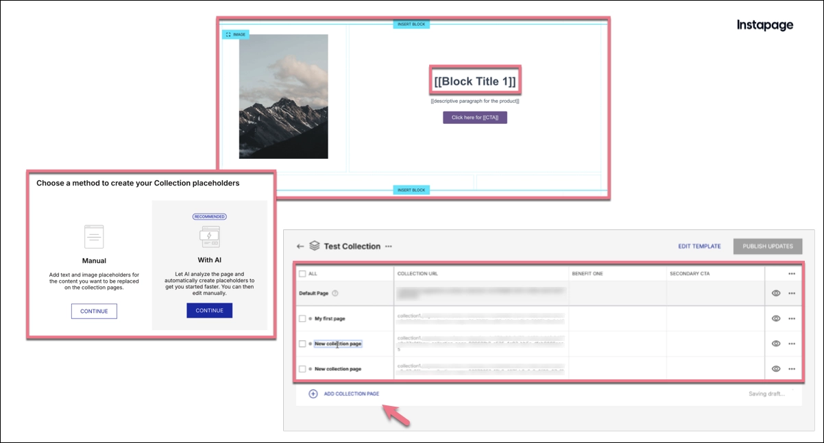 Instapage – mass landing page generation through Collections