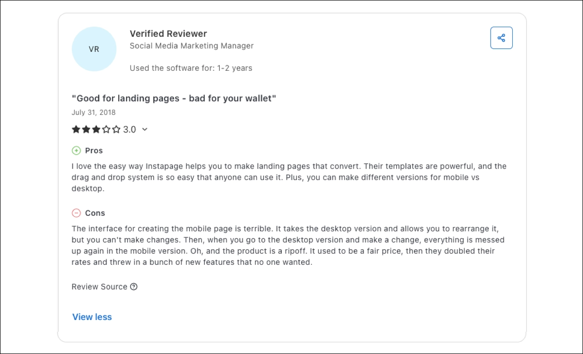 Instapage review – bad for wallet