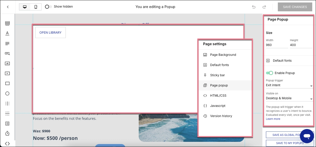Oprettelse af pop-up - Instapage