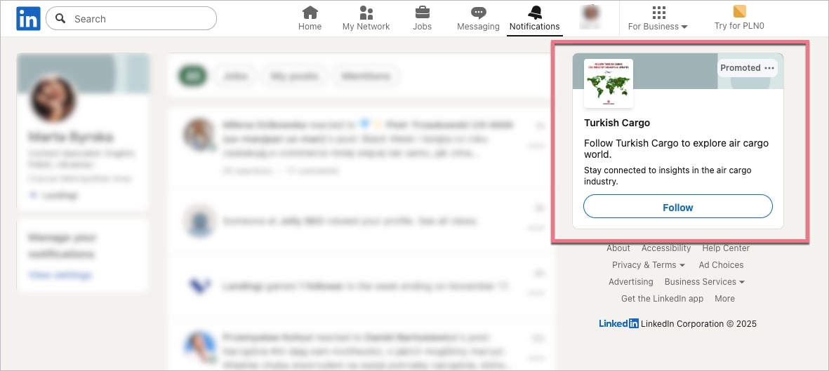 text linkedin ad example