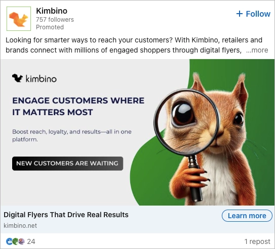 przykład reklamy LinkedIn z pojedynczą grafiką