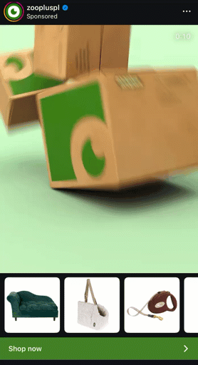 Video und Shopping-Anzeige mit mehreren Produkten