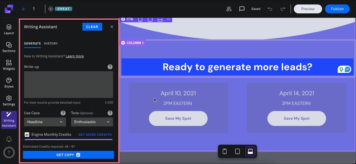 Leadpages - AI-driven Writing Assistant
