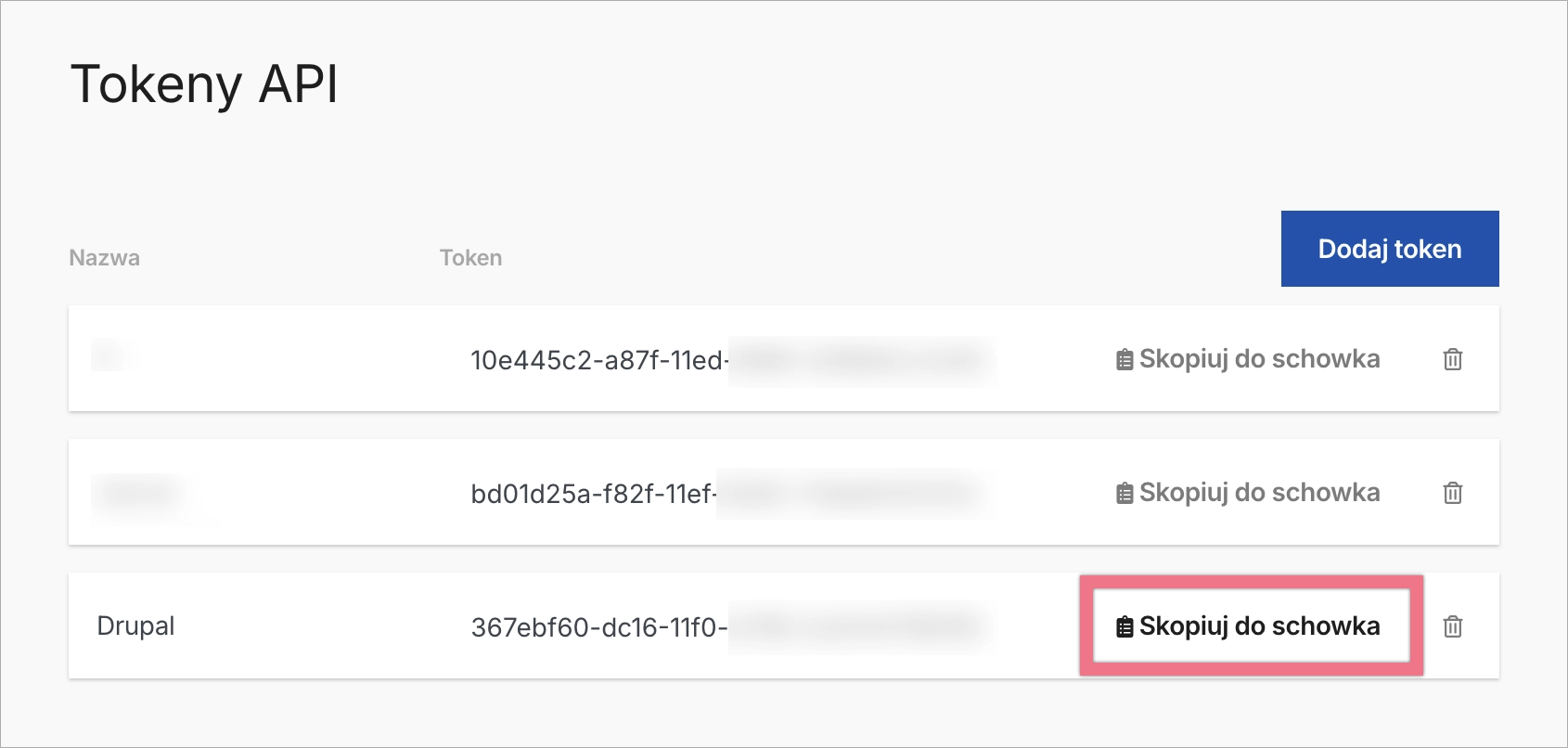 Skopiuj token z Landingi dla integracji z Drupal