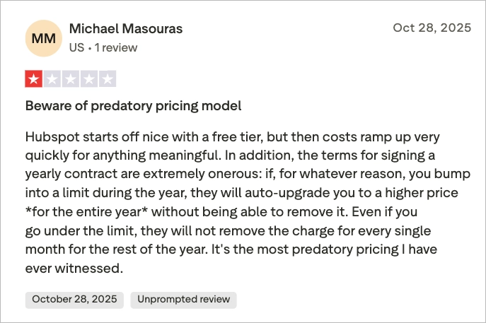 Recensione negativa di hubspot