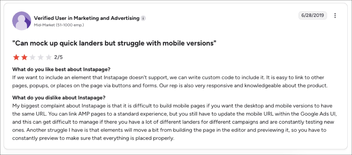 Instapage review – issues with building mobile pages