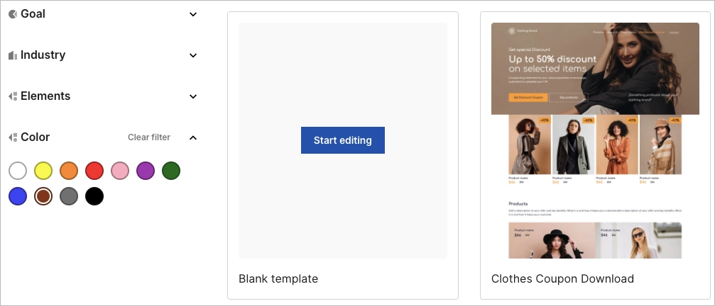 new template list in Landingi