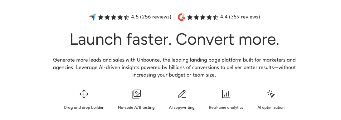 p&aacute;gina inicial do unbounce