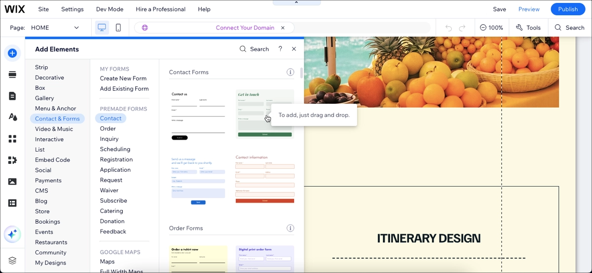 Wix - drag and drop editor