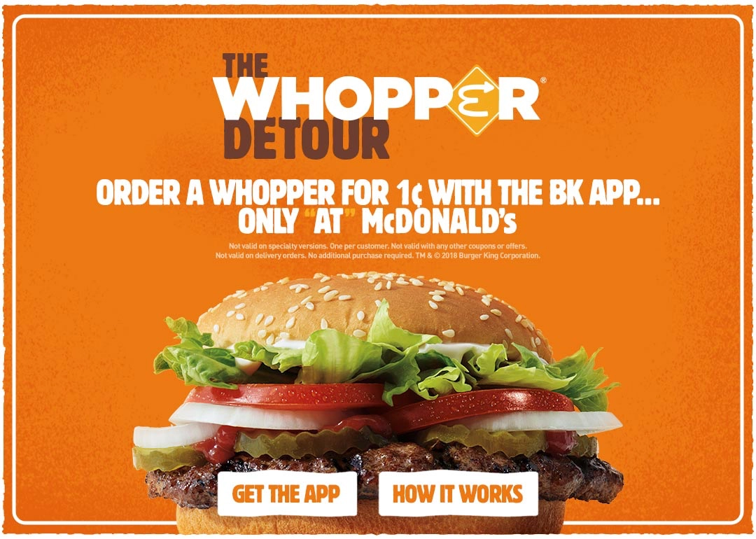 Burger King promotional ad for the Whopper Detour campaign.