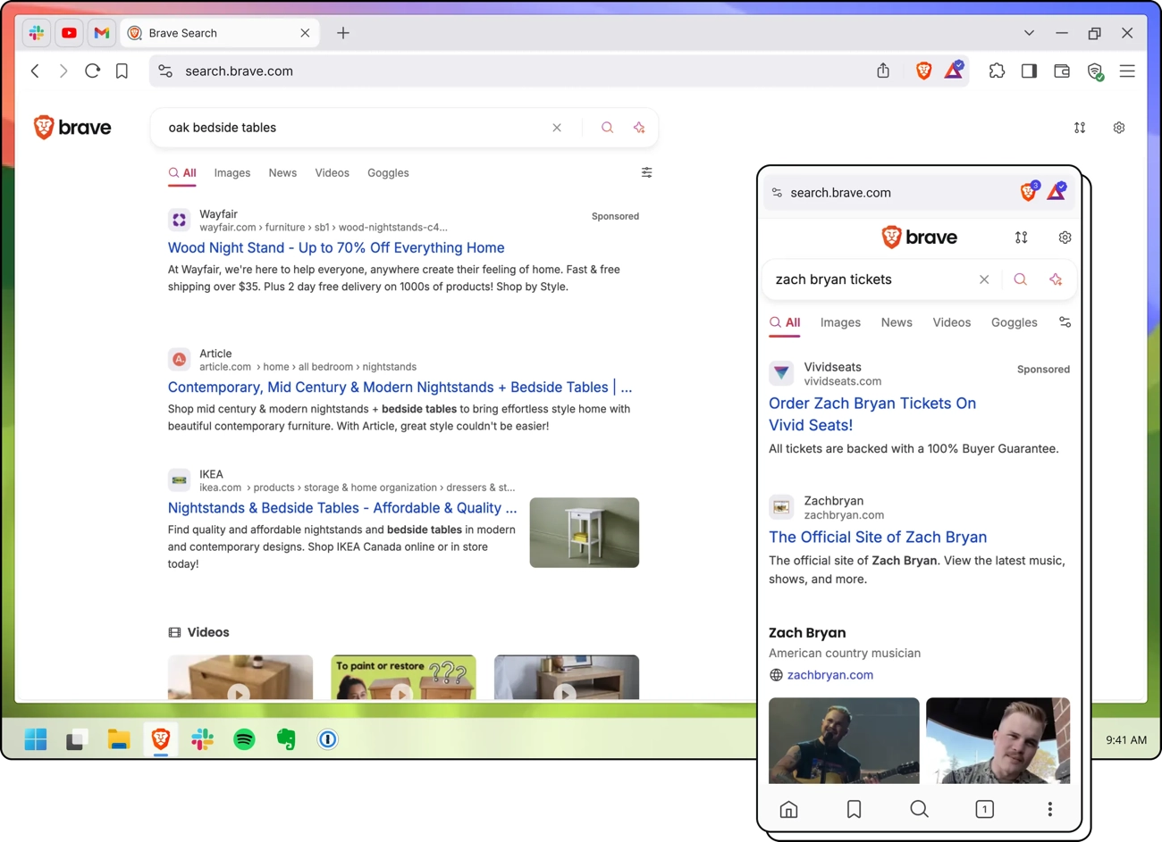 Advertising in Brave result page