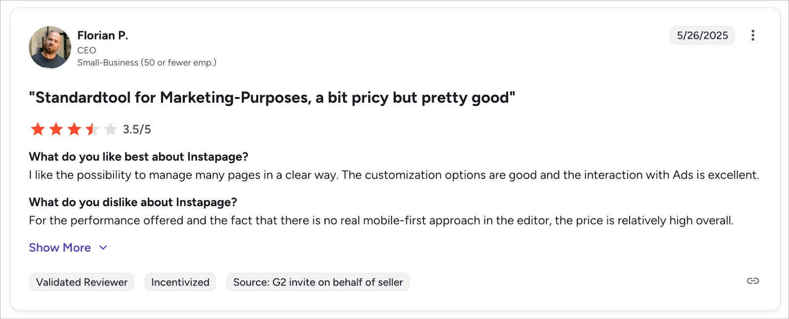 Instapage negative Bewertung