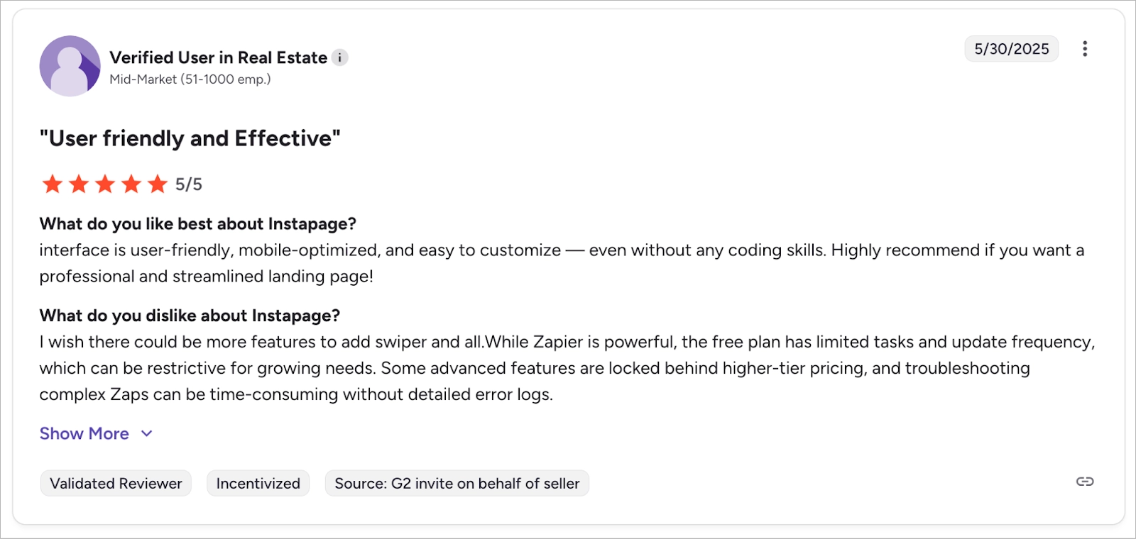 Positive Instapage-Bewertung