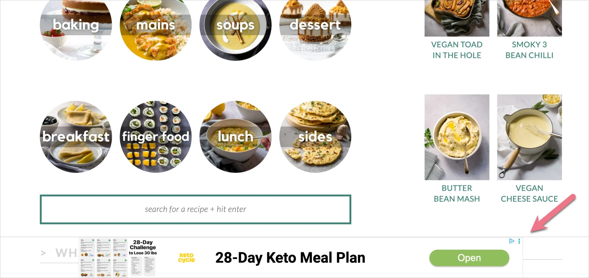 Diet plan advertisement displayed at the bottom of a recipe blog page.