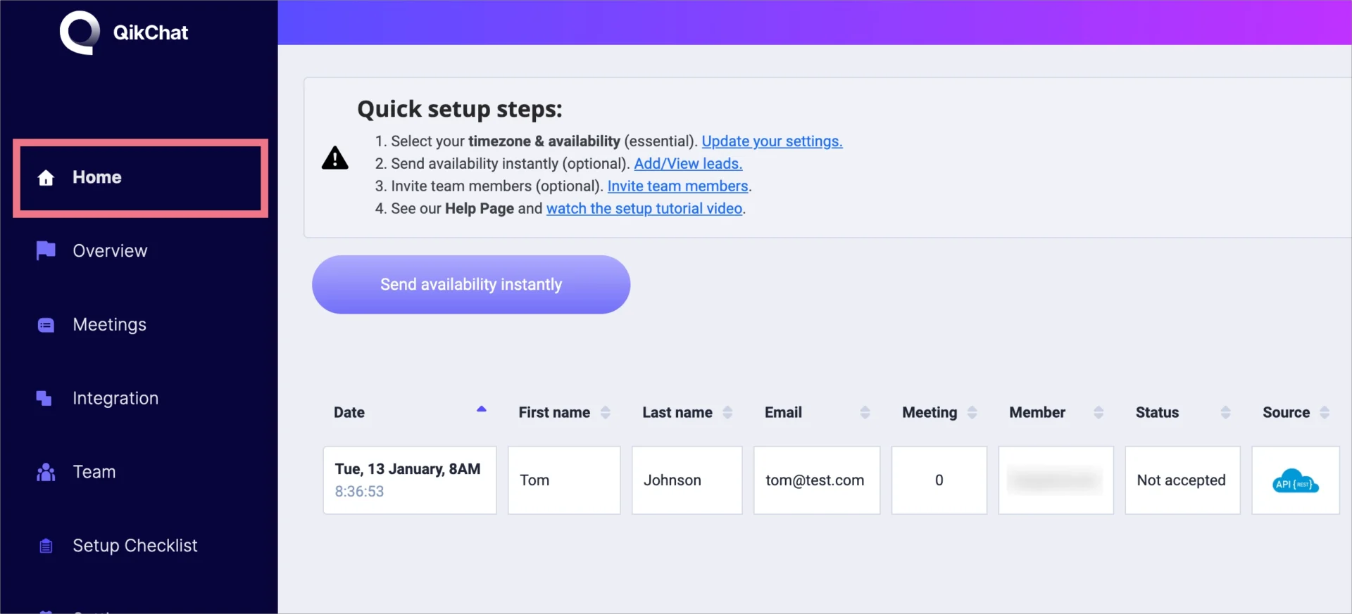 Leads from landing page in QikChat