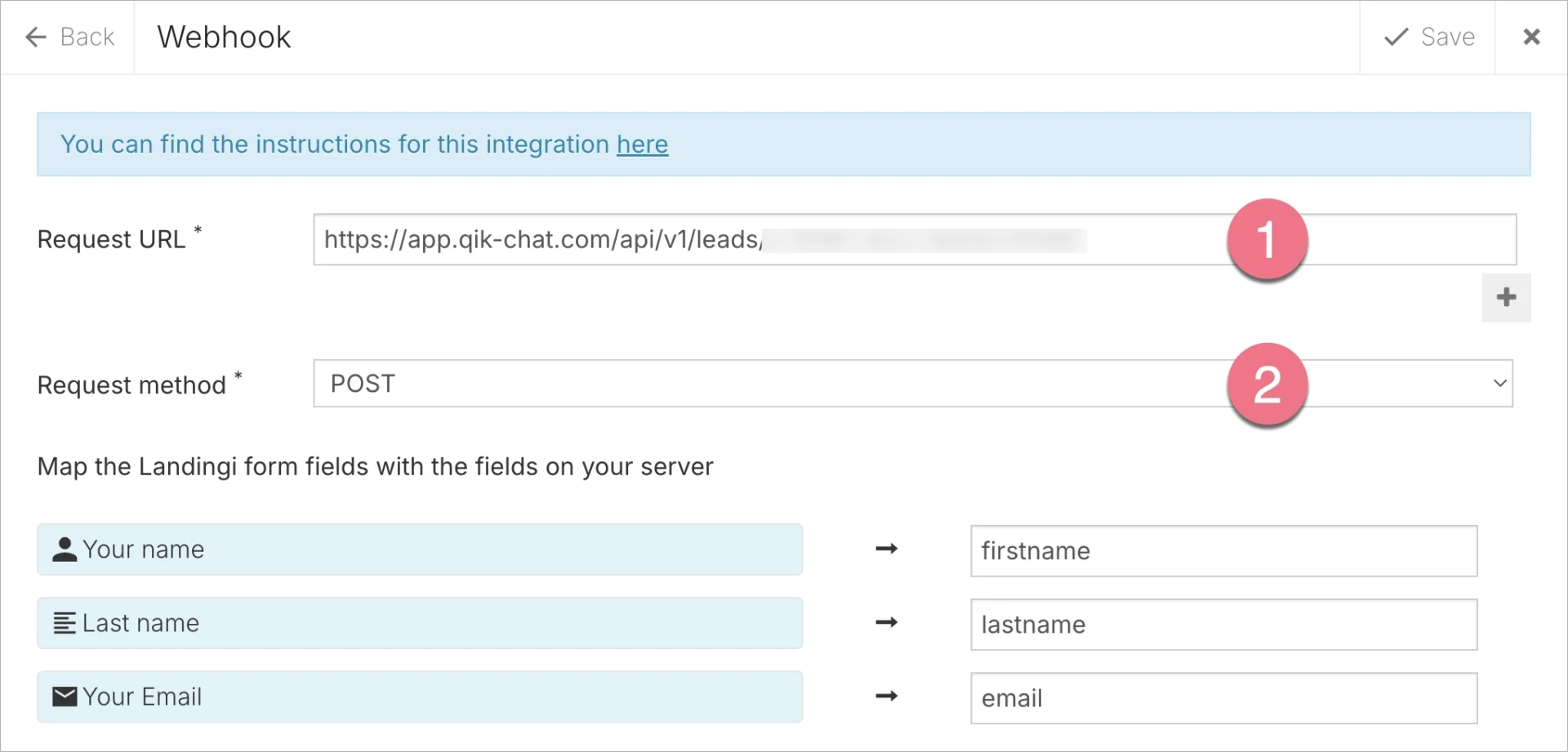 Landingi and QikChat integration