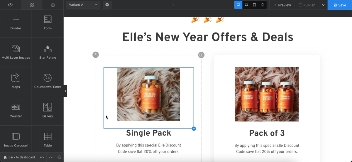Swipe Pages: landing page creation through simple drag-and-drop editor