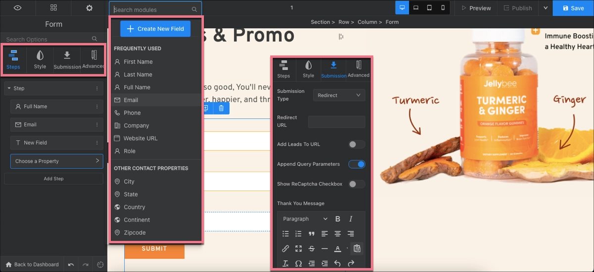 forms in Swipe Pages